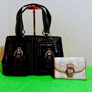 Coach Vtg SOHO Double Pocket Tote Satchel Shoulderbag w/Match Signature Wallet